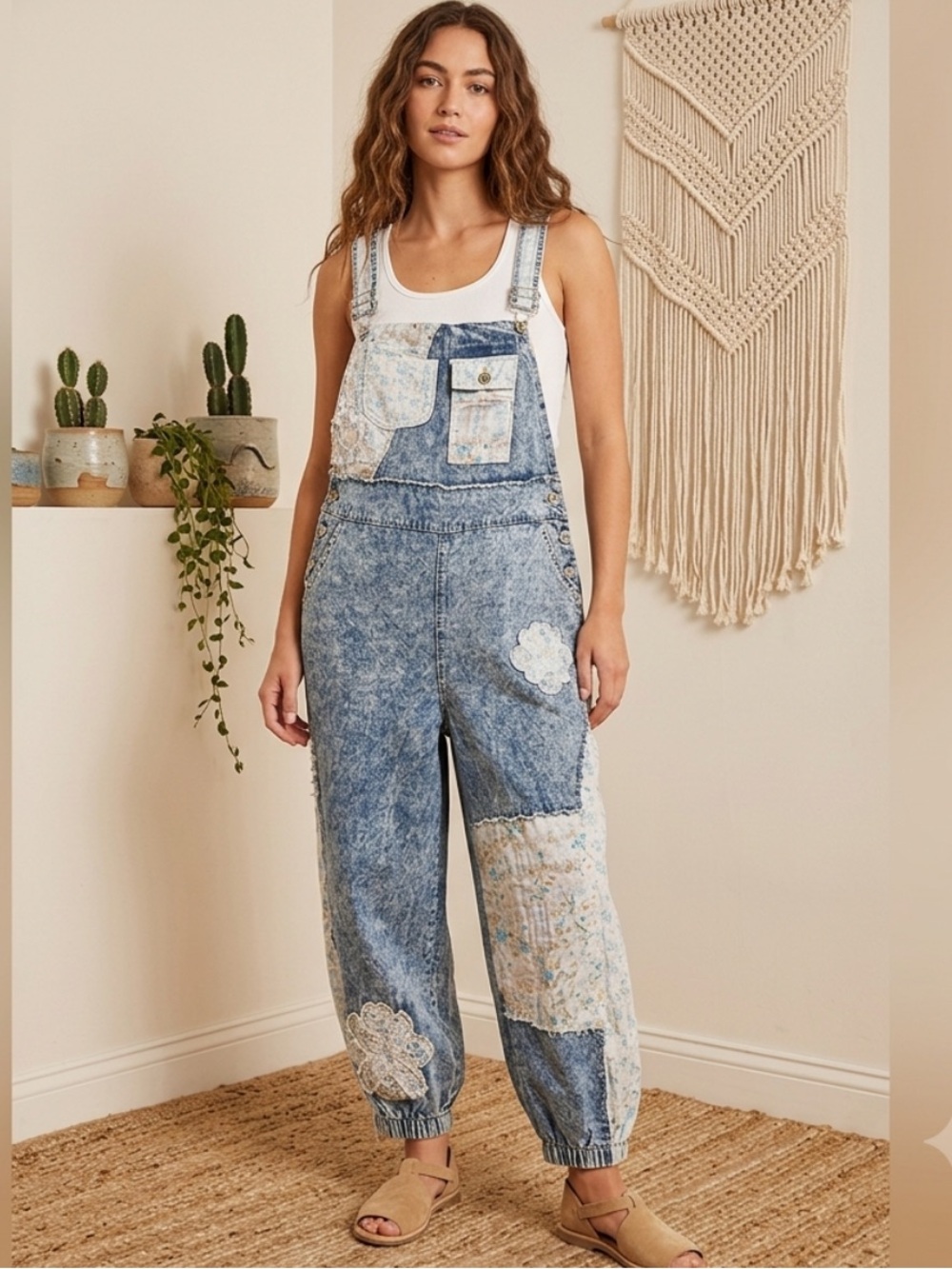 💕POL Denim Patchwork Women's Overalls - Light Blue